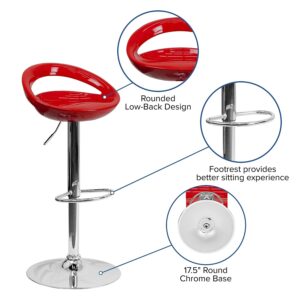 Flash Furniture Wilson 2 Pack Contemporary Red Plastic Adjustable Height Barstool with Rounded Cutout Back and Chrome Base