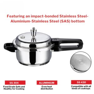 Vinod V-3L Stainless Steel Sandwich Bottom Pressure Cooker, 3-Liter, Medium, Silver