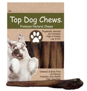 top dog chews - jumbo 12 inch bully sticks, 5 pack. 100% natural beef, free range, grass fed, high protein, supports dental health & easily digestible, treat for medium & large dogs