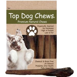 Top Dog Chews - Jumbo 12 Inch Bully Sticks, 5 Pack. 100% Natural Beef, Free Range, Grass Fed, High Protein, Supports Dental Health & Easily Digestible, Treat for Medium & Large Dogs