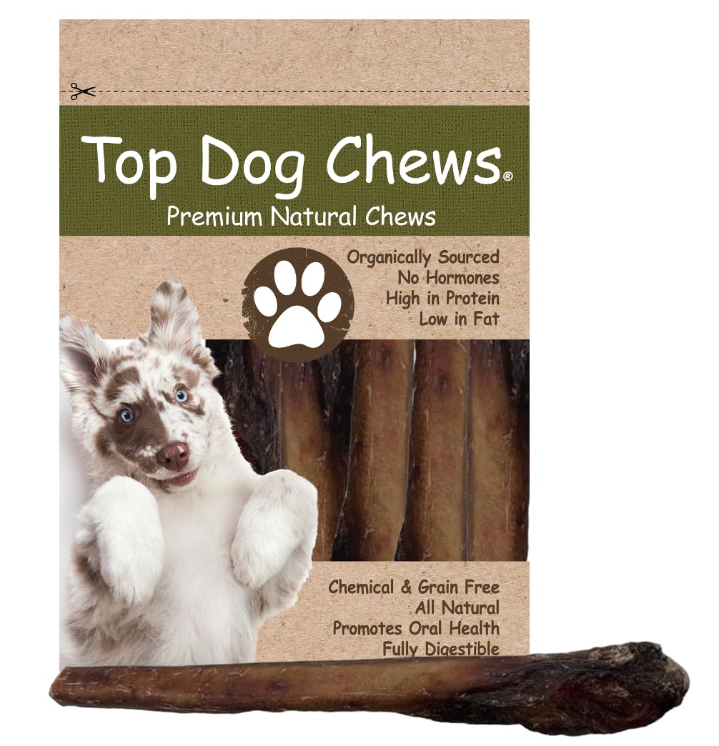 Top Dog Chews - Jumbo 12 Inch Bully Sticks, 5 Pack. 100% Natural Beef, Free Range, Grass Fed, High Protein, Supports Dental Health & Easily Digestible, Treat for Medium & Large Dogs