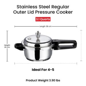 Vinod V-3L Stainless Steel Sandwich Bottom Pressure Cooker, 3-Liter, Medium, Silver