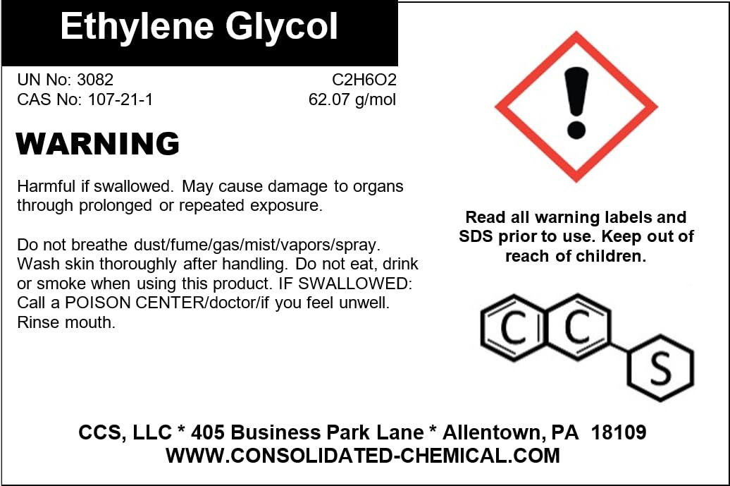 Ethylene Glycol High Purity - New Tamper-Evident Sealed Bottles 1000ml (32oz)