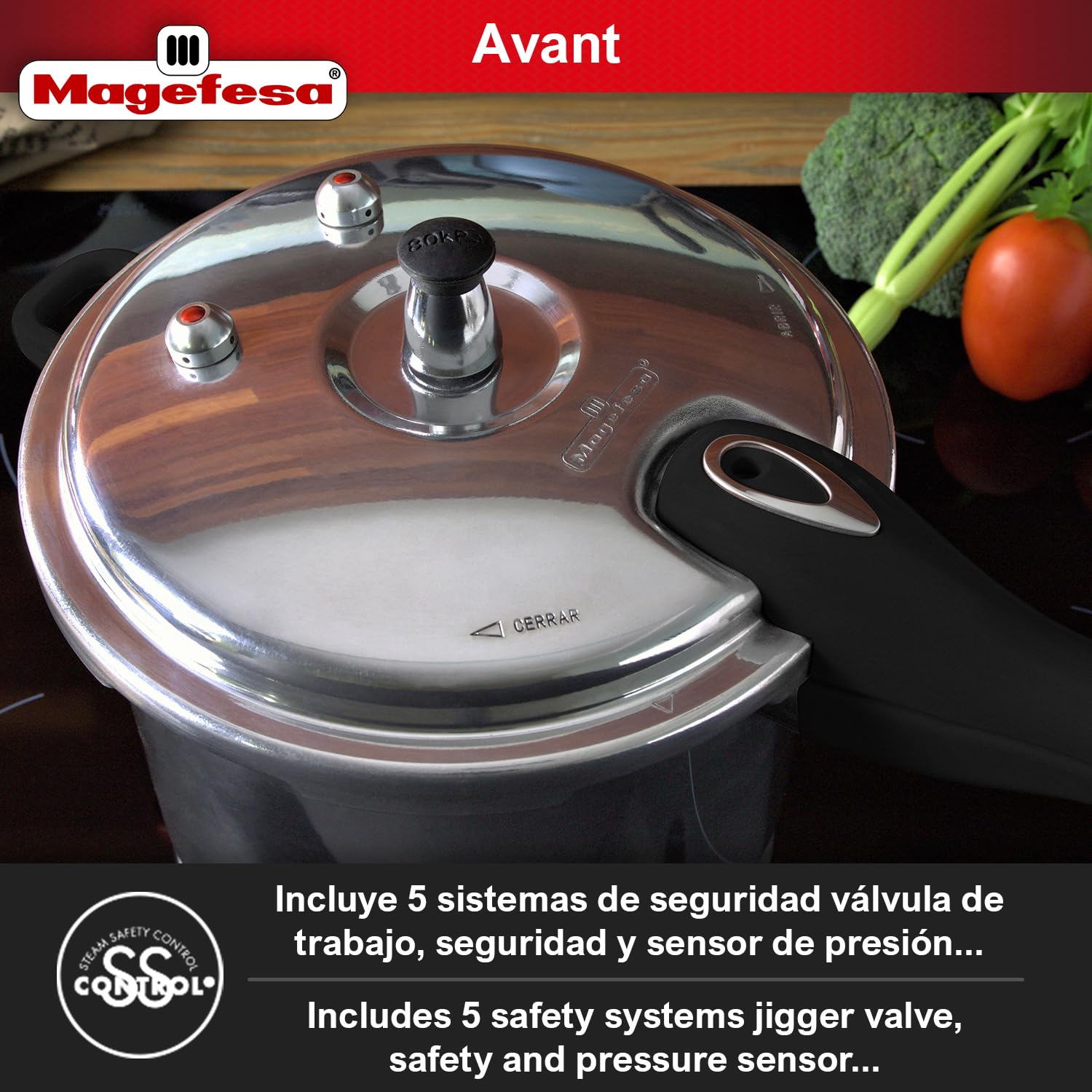 Magefesa® Avant Pressure Cooker, 6.2 Quart, made of very resistant aluminum, compatible with gas, electric, ceramic stoves, pressure canner, canning cooker pot, stove top instant fast cooking