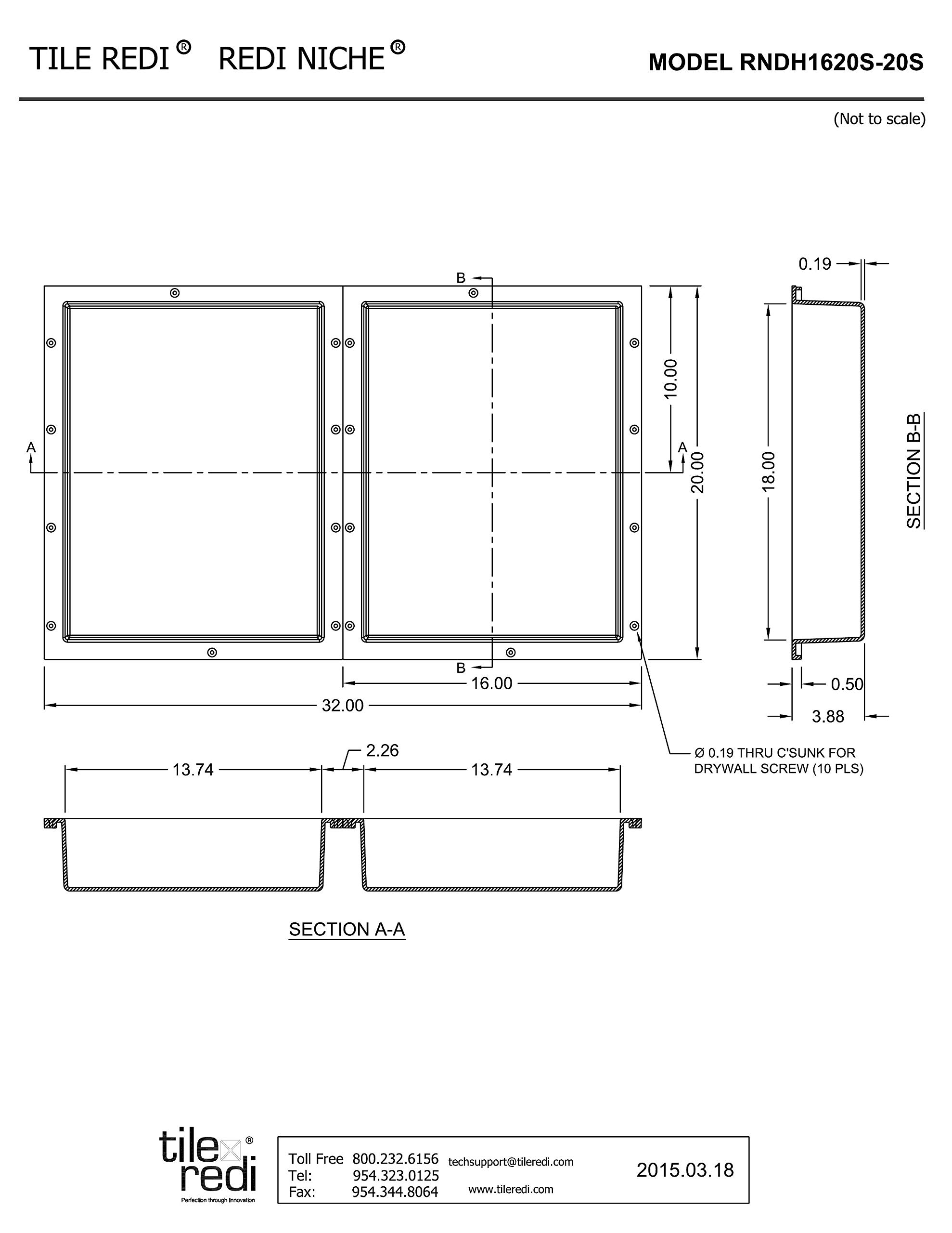 Redi Niche Double Niche Recessed Shower Shelf- Black, Two Inner Shelves, 32-Inch Width x 20-Inch Height x 4-Inch Depth