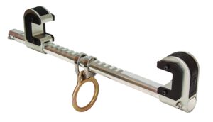 falltech 7531 trailing beam clamp - single ratcheting, machined aluminum bar, steel jaws with slider pads fits 4" to 12" flange width, natural