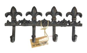 lulu decor, cast iron fleur de lis key hook decorative wall hook antique cast iron hook vintage hook key holder key hook hanger wall mount (key hook black)