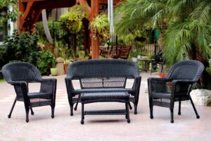 jeco 4 piece wicker conversation set, black