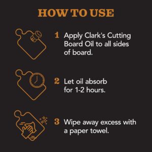 CLARK'S Cutting Board Oil - Food Grade Mineral Oil for Cutting Board - Enriched with Lemon and Orange Oils - Butcher Block Oil and Conditioner - Mineral Oil - Restores and Protects All Wood - 12oz