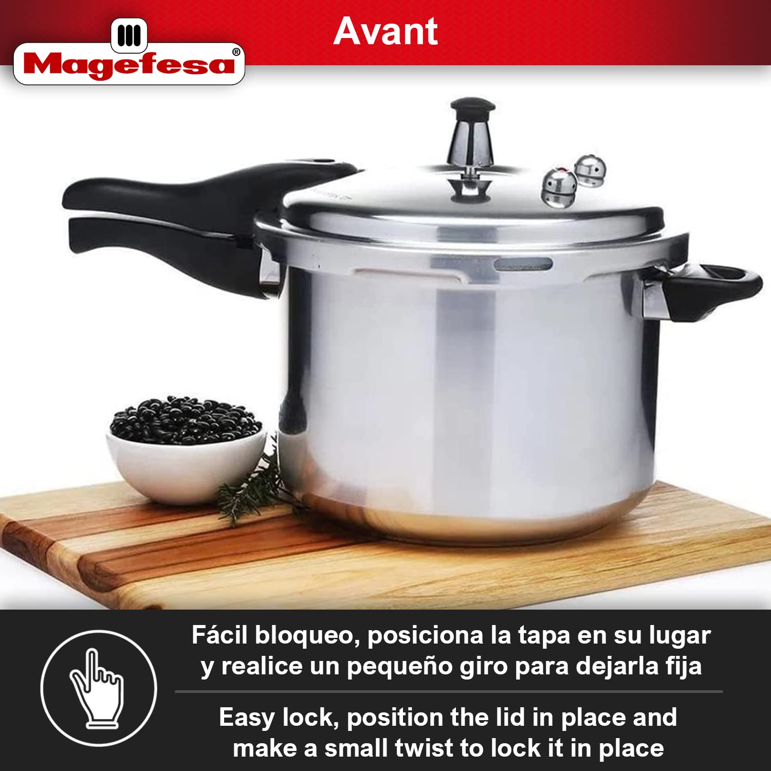 Magefesa® Avant Pressure Cooker, 6.2 Quart, made of very resistant aluminum, compatible with gas, electric, ceramic stoves, pressure canner, canning cooker pot, stove top instant fast cooking