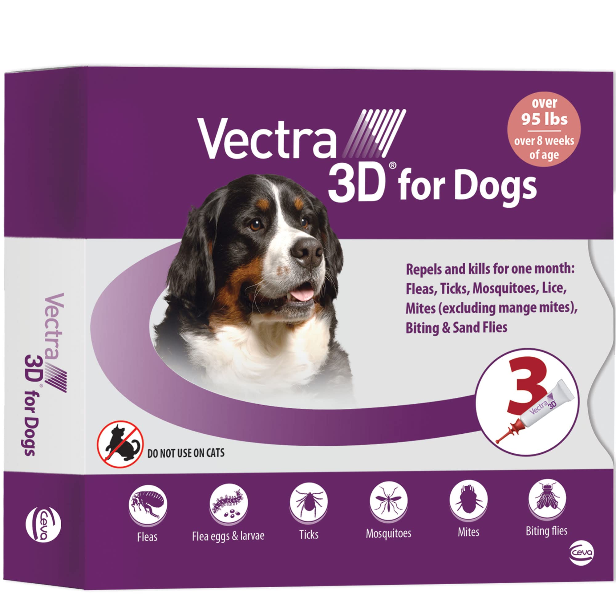 Vectra 3D for Dogs Flea, Tick & Mosquito Treatment & Prevention for Extra Large Dogs (over 95 lbs) , 3 month supply