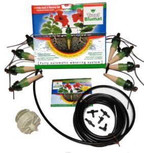 blumat irrigation system for 8 plants w/pressure reducer | automatic drip irrigation kit | no electricity, no batteries required | garden, patio, hanging baskets, raised bed, greenhouse