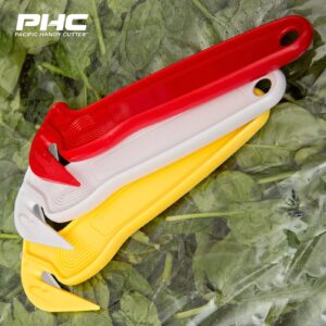 Pacific Handy Cutter Disposable Film Cutter | NSF Certified Food Safe Safety Box Cutter & Bladeless Tape Splitter | Perfect for Cryovac, Plastic Bags, & Shrink Wrap | White