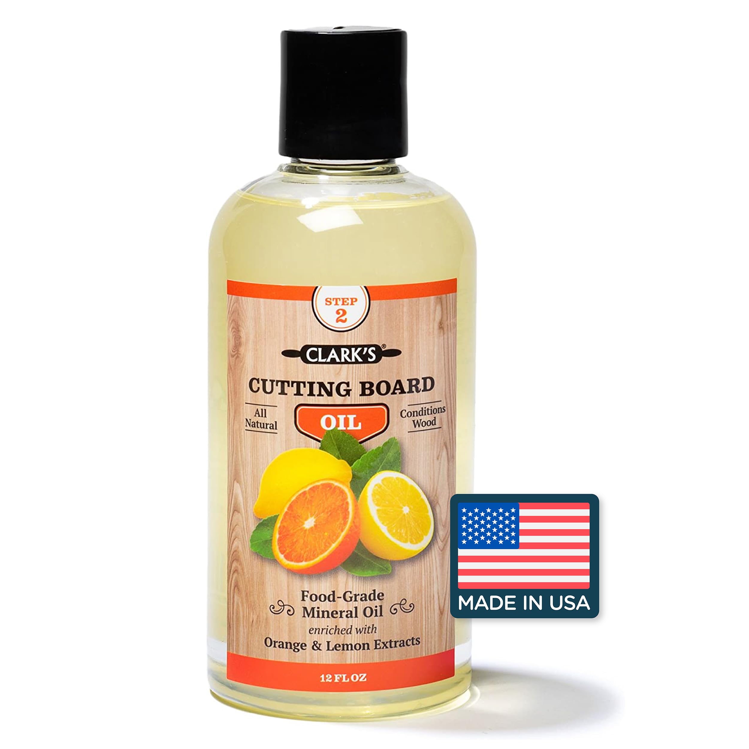 CLARK'S Cutting Board Oil - Food Grade Mineral Oil for Cutting Board - Enriched with Lemon and Orange Oils - Butcher Block Oil and Conditioner - Mineral Oil - Restores and Protects All Wood - 12oz