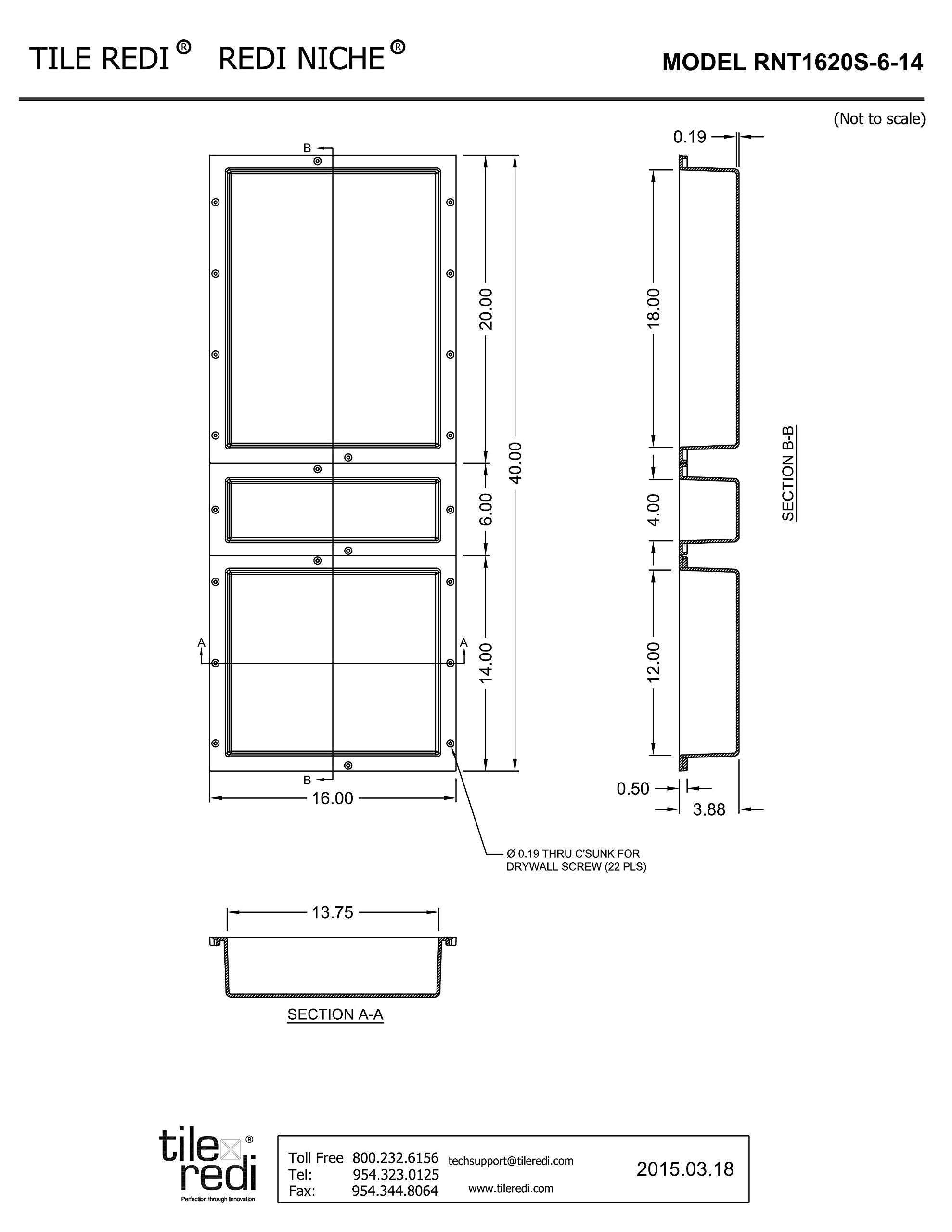 Redi Niche Triple Niche Recessed Shower Shelf- Black, Three Inner Shelves, 16-Inch Width x 40-Inch Height x 4-Inch Depth