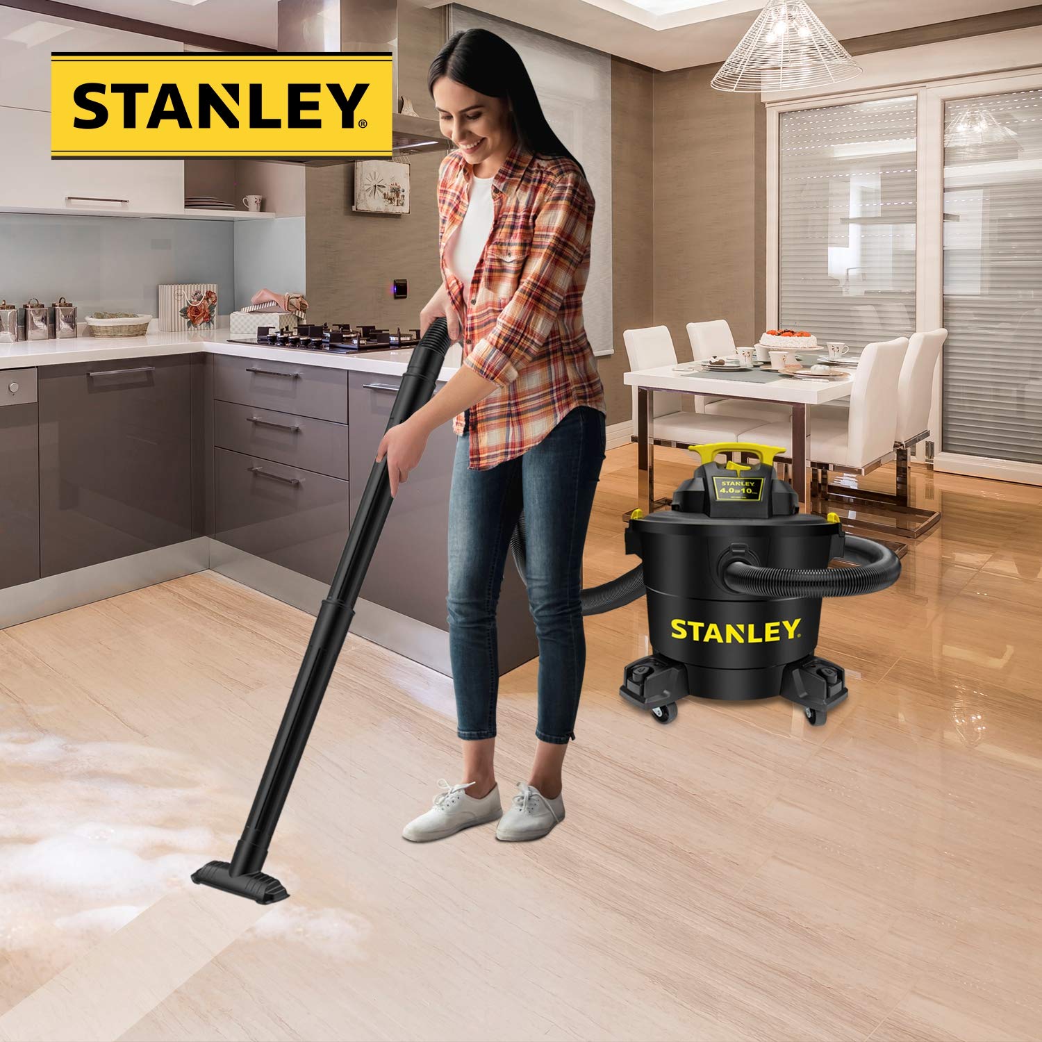 Stanley Wet/Dry Vacuum SL18191P, 10 Gallon 4 Horsepower 16 FT Clean Range Shop Vacuum, Ideal for Home/Garage/Laundry Rooms with Vacuum Attachments, Strong Suction Large Capacity Multiple Accessories