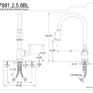 Kingston Brass GS7888BL Vintage Pull-Down Sprayer Kitchen Faucet, Brushed Nickel