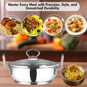 Vinod Cookware Induction Friendly Kadai With Lid Silver 3.4 Litres, Stainless Steel, IKD 24