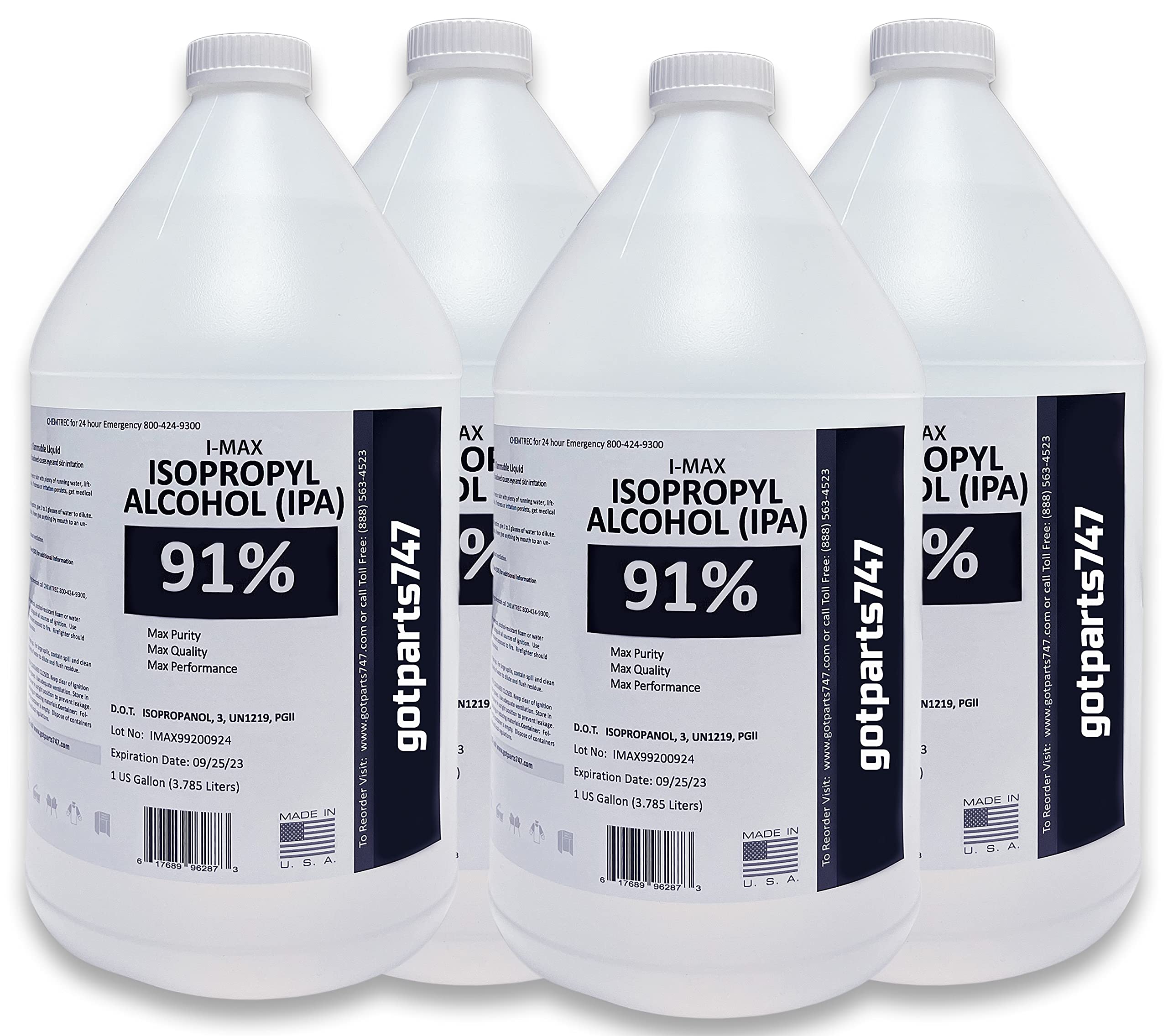 Isopropyl Alcohol - IPA 91% (4-1 Gallon) High Purity - Made in USA