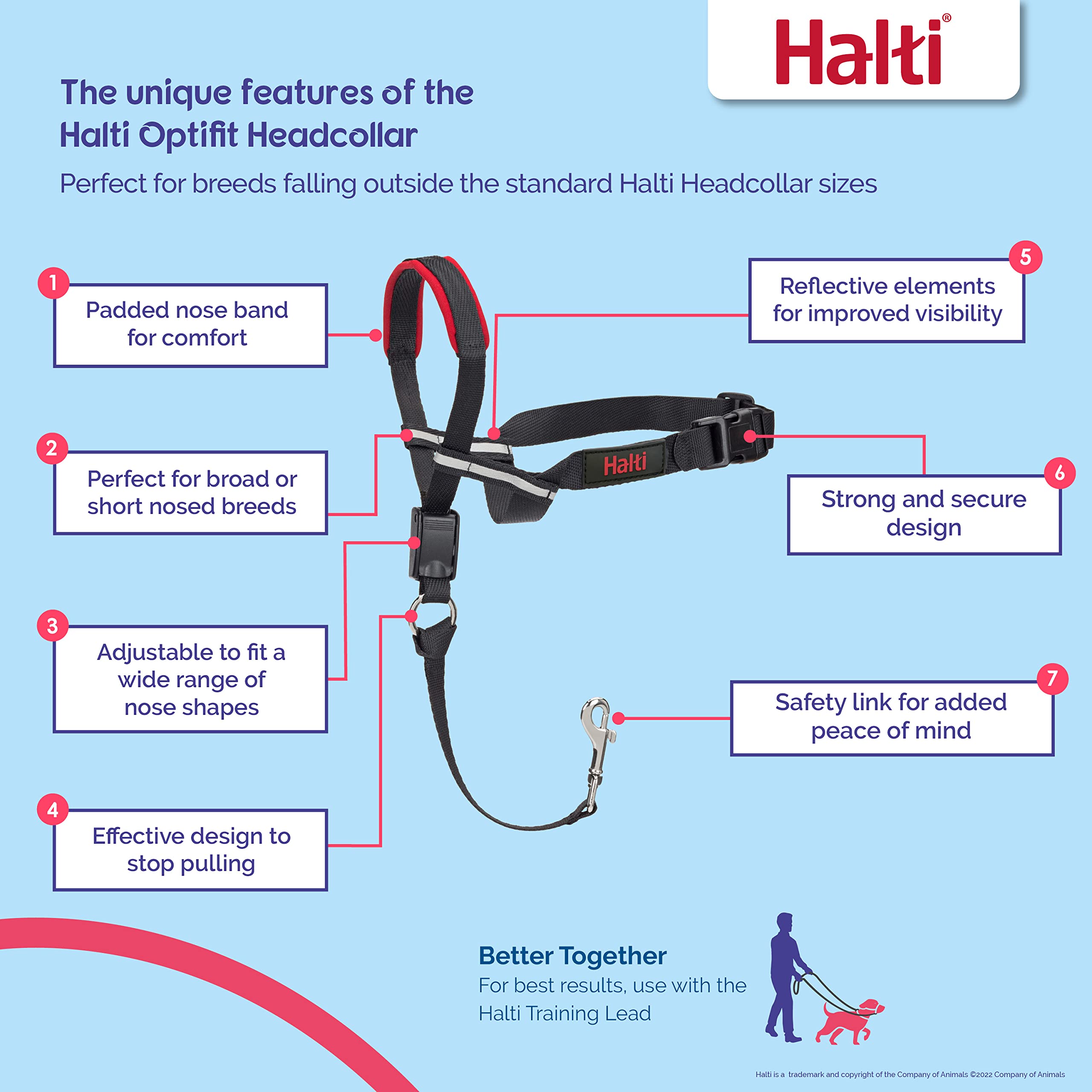 HALTI Optifit Headcollar - To Stop Your Dog Pulling on the Leash. Adjustable, Reflective and Lightweight, with Padded Nose Band. Dog Training Anti-Pull Collar for Large Dogs (Size Large)