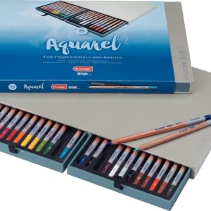 Bruynzeel Design Professional Watercolour Pencils Set of 24 + Brush | Water Soluble Artist Pencils for Drawing, Colouring & Painting