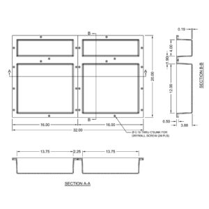 Redi Niche Quad Niche Recessed Shower Shelf- Black, Four Inner Shelves, 32-Inch Width x 20-Inch Height x 4-Inch Depth