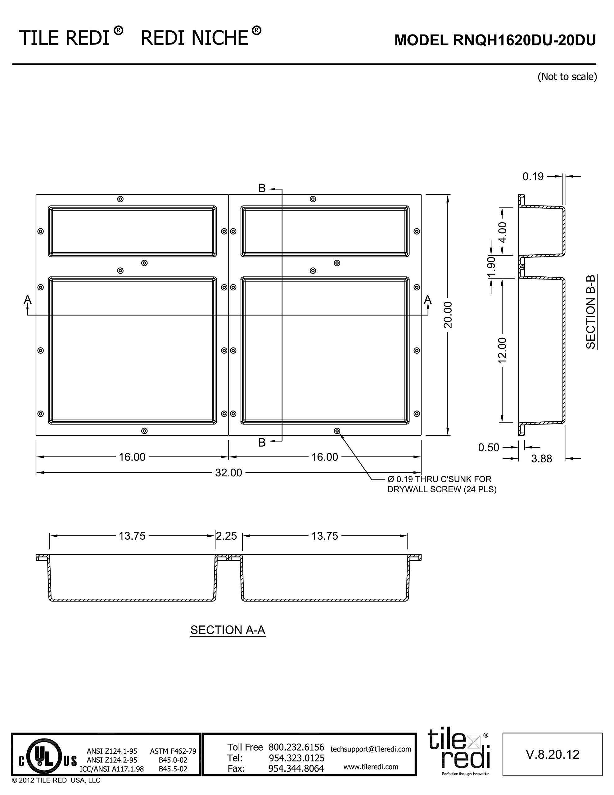 Redi Niche Quad Niche Recessed Shower Shelf- Black, Four Inner Shelves, 32-Inch Width x 20-Inch Height x 4-Inch Depth