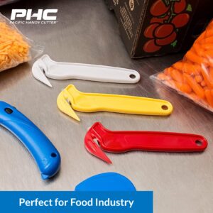 Pacific Handy Cutter Disposable Film Cutter | NSF Certified Food Safe Safety Box Cutter & Bladeless Tape Splitter | Perfect for Cryovac, Plastic Bags, & Shrink Wrap | White