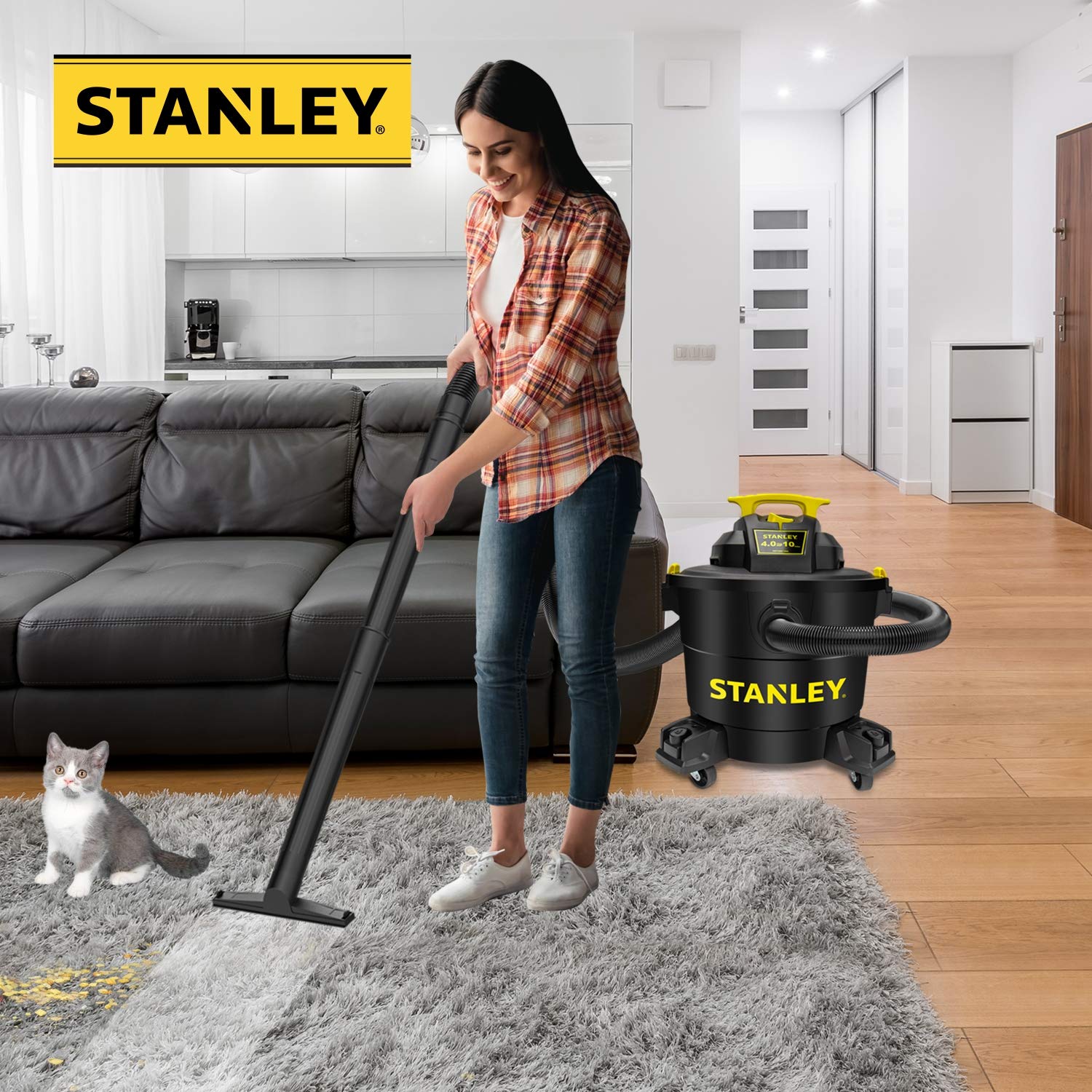 Stanley Wet/Dry Vacuum SL18191P, 10 Gallon 4 Horsepower 16 FT Clean Range Shop Vacuum, Ideal for Home/Garage/Laundry Rooms with Vacuum Attachments, Strong Suction Large Capacity Multiple Accessories