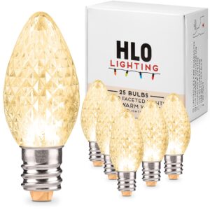 holiday lighting outlet faceted c7 christmas lights | sun warm white led light bulbs holiday decoration | warm christmas decor for indoor & outdoor use | 2 smd leds in each light bulb | set of 25