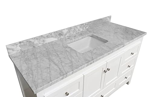 Kitchen Bath Collection Abbey 60-inch Single Bathroom Vanity (Carrara/White): Includes White Cabinet with Authentic Italian Carrara Marble Countertop and White Ceramic Sink