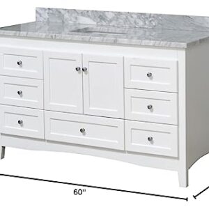 Kitchen Bath Collection Abbey 60-inch Single Bathroom Vanity (Carrara/White): Includes White Cabinet with Authentic Italian Carrara Marble Countertop and White Ceramic Sink