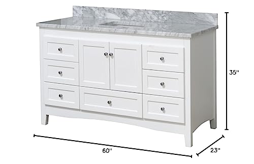 Kitchen Bath Collection Abbey 60-inch Single Bathroom Vanity (Carrara/White): Includes White Cabinet with Authentic Italian Carrara Marble Countertop and White Ceramic Sink