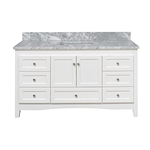 Kitchen Bath Collection Abbey 60-inch Single Bathroom Vanity (Carrara/White): Includes White Cabinet with Authentic Italian Carrara Marble Countertop and White Ceramic Sink