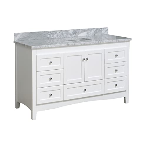 Kitchen Bath Collection Abbey 60-inch Single Bathroom Vanity (Carrara/White): Includes White Cabinet with Authentic Italian Carrara Marble Countertop and White Ceramic Sink