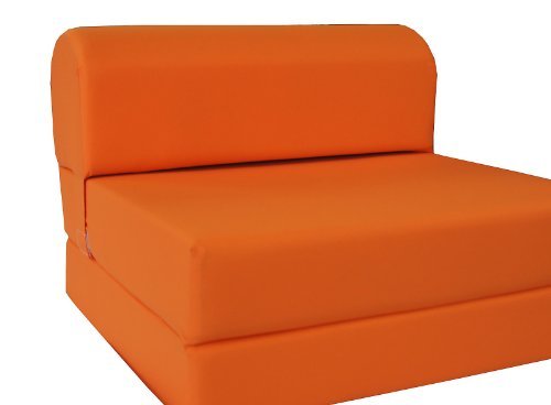 D&D Futon Furniture Orange Sleeper Chair Folding Foam Bed Sized 6 X 32 X 70, Studio Guest Foldable Chair Beds, Foam Sofa, Couch, High Density Foam 1.8 lbs