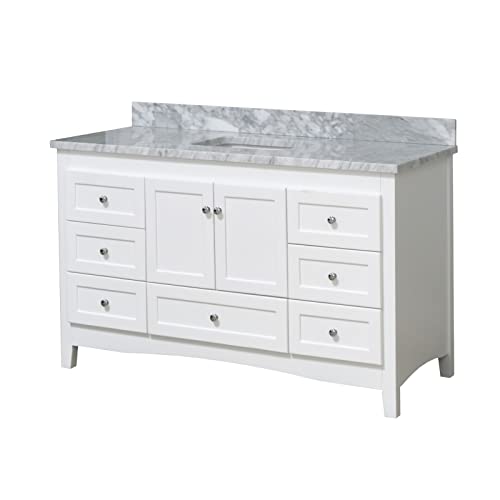 Kitchen Bath Collection Abbey 60-inch Single Bathroom Vanity (Carrara/White): Includes White Cabinet with Authentic Italian Carrara Marble Countertop and White Ceramic Sink