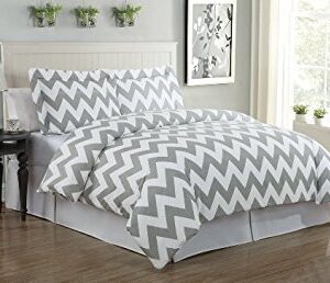 Echelon Home Chevron Duvet Cover Set, Full/Queen, Feather Gray