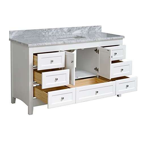 Kitchen Bath Collection Abbey 60-inch Single Bathroom Vanity (Carrara/White): Includes White Cabinet with Authentic Italian Carrara Marble Countertop and White Ceramic Sink