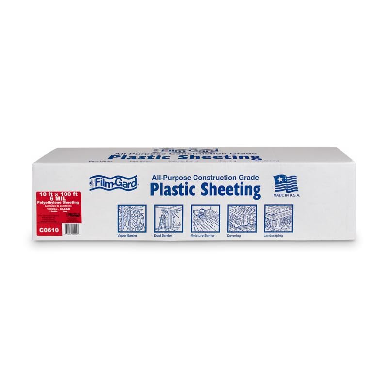 Film-Gard 626033 Construction Plastic Sheeting 10' Width X 100' Length X 6 mil Thick, Clear, 1 Count