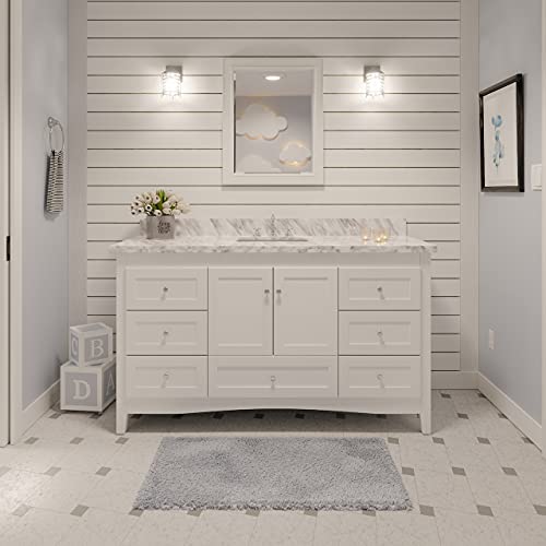 Kitchen Bath Collection Abbey 60-inch Single Bathroom Vanity (Carrara/White): Includes White Cabinet with Authentic Italian Carrara Marble Countertop and White Ceramic Sink