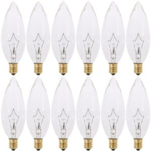 (pack of 12) 25 watt ctc clear candelabra base (e12) straight torpedo tip 120v incandescent chandelier light bulbs