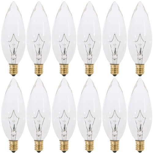 (Pack of 12) 25 Watt CTC Clear Candelabra Base (E12) Straight Torpedo Tip 120V Incandescent Chandelier Light Bulbs