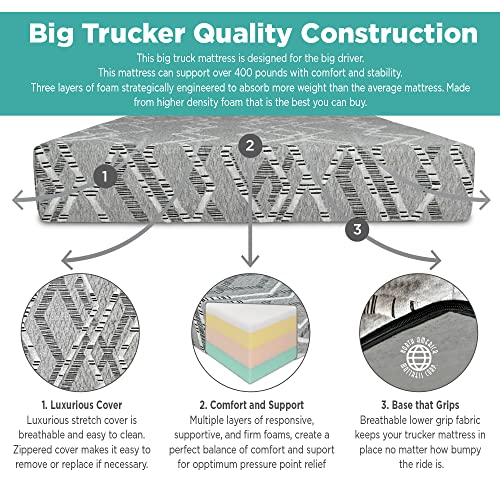 Big Trucker-Firm Layered Foam Truck Mattress Specifically Designed for Larger Drivers, 80" x 39" x 7"