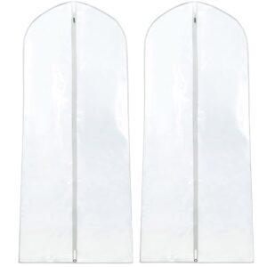 HANGERWORLD Pack of 2 Clear 72" Long Gown Storage Bags for Wedding Dress and Gown, Showerproof Plastic Garment Cover with Full Length Zipper