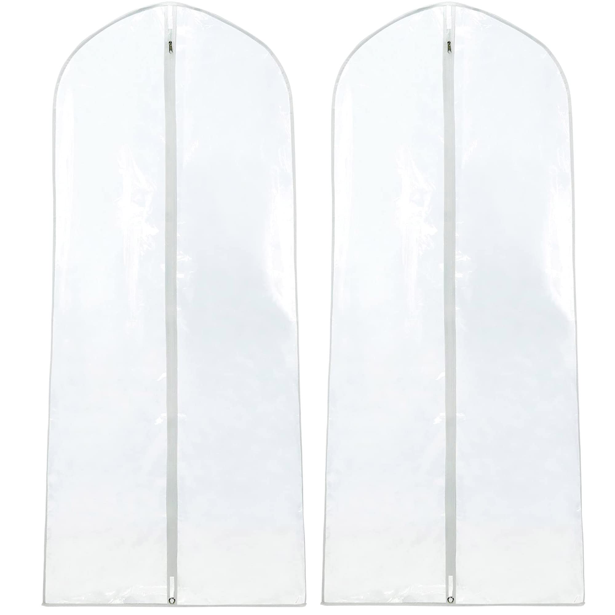 HANGERWORLD Pack of 2 Clear 72" Long Gown Storage Bags for Wedding Dress and Gown, Showerproof Plastic Garment Cover with Full Length Zipper