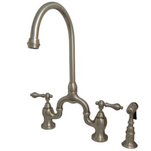 kingston brass ks7798albs english country kitchen faucet with brass sprayer, brushed nickel, 13.5 x 7.75 x 16.81