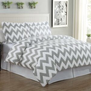 Echelon Home Chevron Duvet Cover Set, Full/Queen, Feather Gray