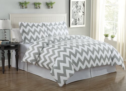 Echelon Home Chevron Duvet Cover Set, Full/Queen, Feather Gray