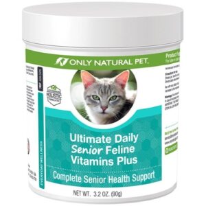 only natural pet ultimate daily senior feline multivitamin w/taurine & l-lysine – nutritional supplement powder for adult & older cats – immune & joint support – complete vitamin formula, 3.2oz